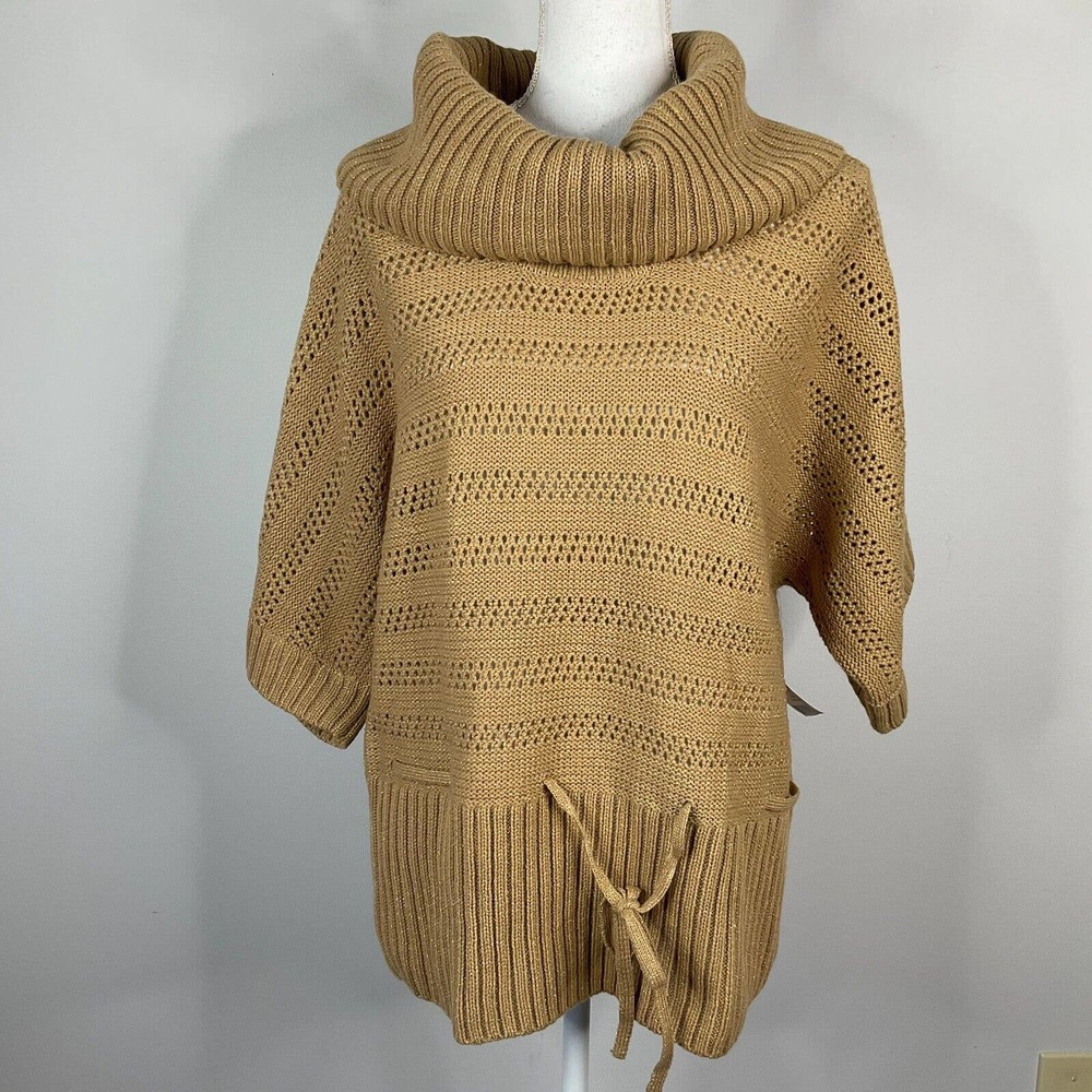 UNITED STATES SWEATERS Womens Large Brown Pullover Open Knit Cowl Neck Sweater